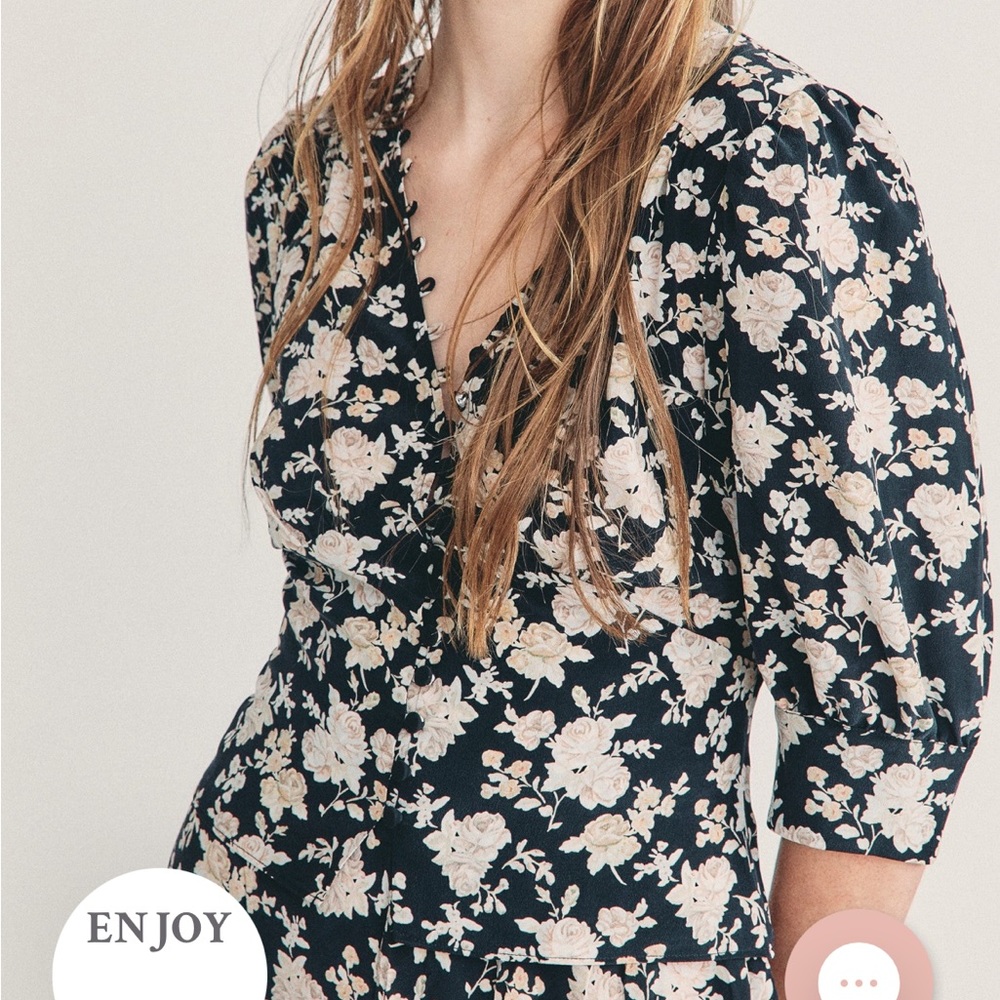 LoveShackFancy Adelyn Silk Top Black & Cream Floral